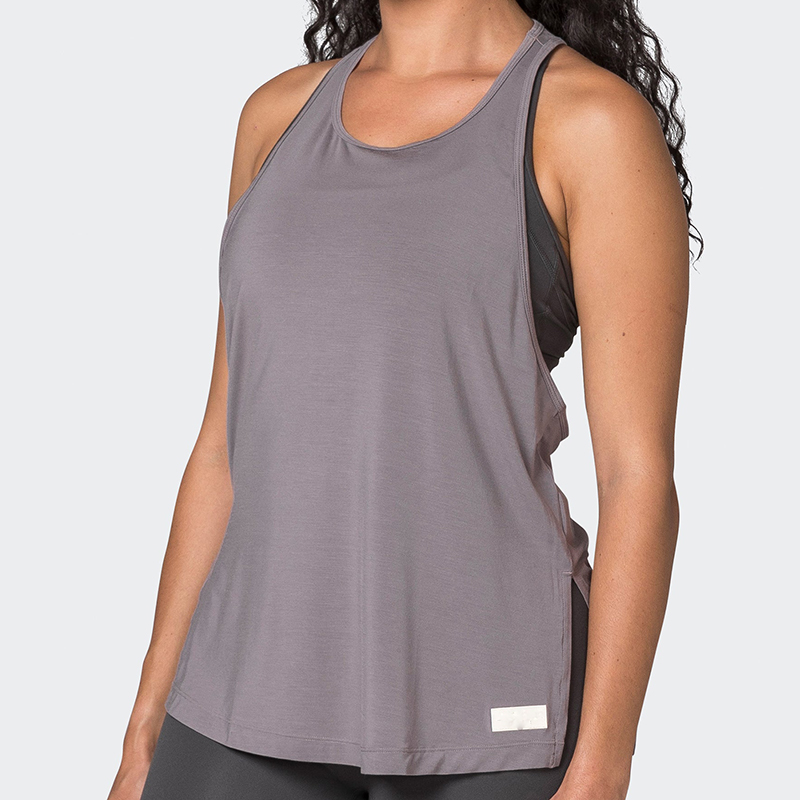 Custom Active Tencel Side Split Drop Arm Racer Back Gym Tank Manufacturer | Women's Workout Apparel Supplier - Image 2