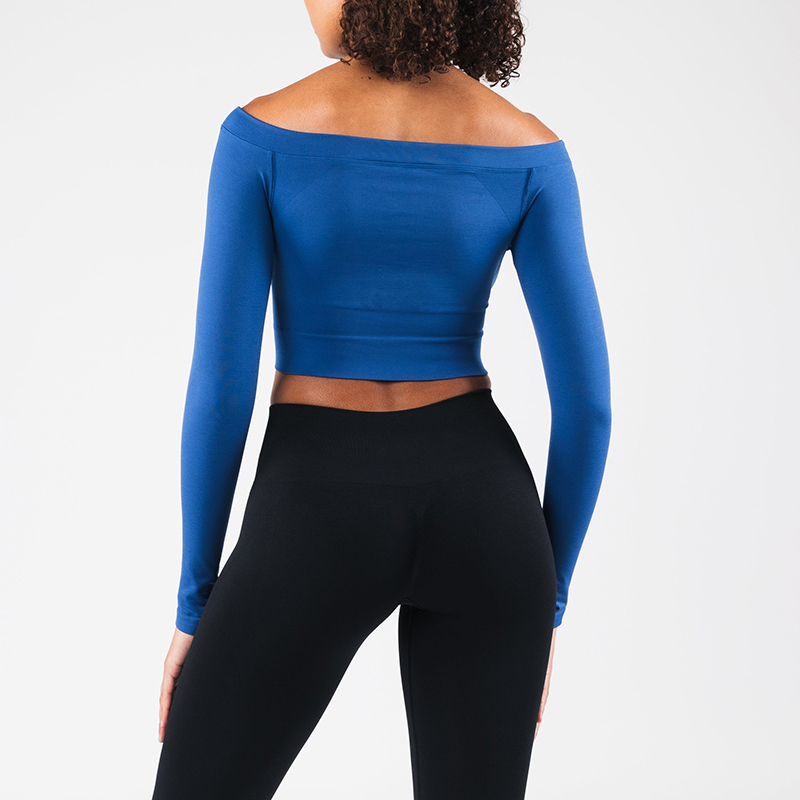 Custom Women's Seamless Knit Ribbed Band Off The Shoulder Long Sleeve Manufacturer | Fitness Apparel Supplier - Image 4