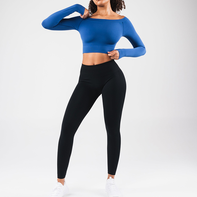 Custom Women's Seamless Knit Ribbed Band Off The Shoulder Long Sleeve Manufacturer | Fitness Apparel Supplier - Image 3